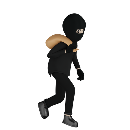 Robber Walking With Holding Bag 3D Illustration