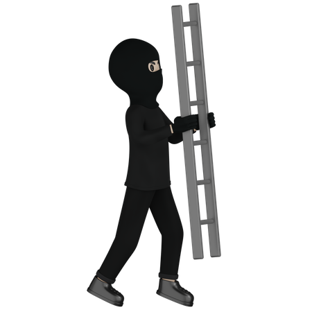 Robber With Ladder  3D Illustration