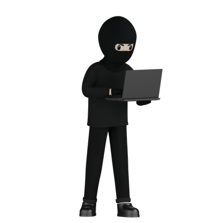 Robber With Laptop 3D Illustration