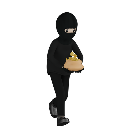 Robber With Robbery  3D Illustration