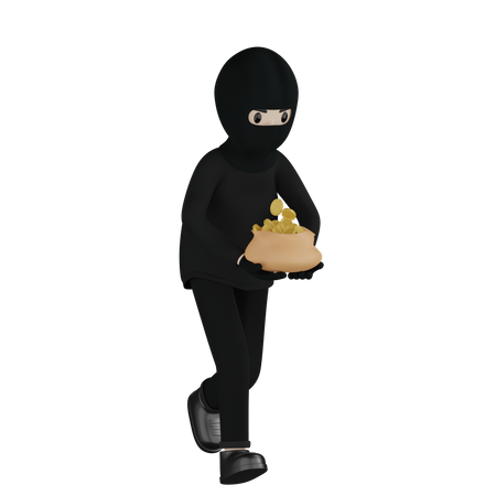 Robber With Robbery 3D Illustration