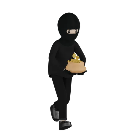 Robber With Robbery  3D Illustration