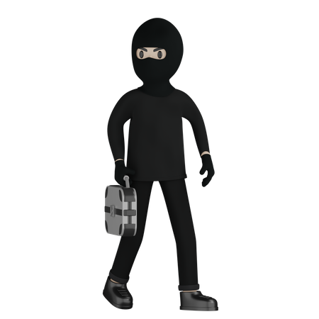 Robber With Suitcase  3D Illustration