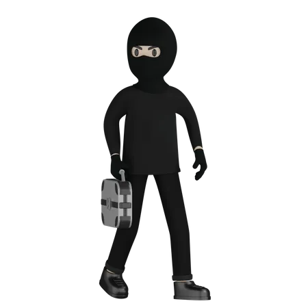 Robber With Suitcase  3D Illustration