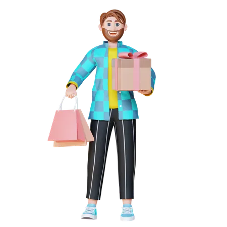 Robert Holding A Package Box  3D Illustration