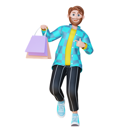 Robert Pointing With Shopping Bag  3D Illustration