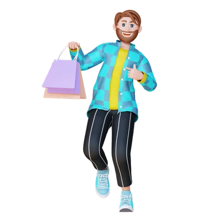 Robert Pointing With Shopping Bag  3D Illustration