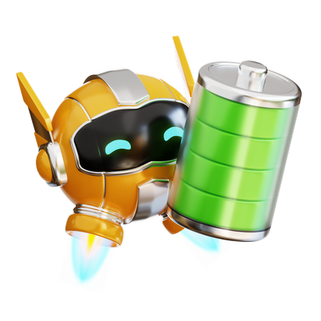 Robô com bateria cheia  3D Illustration