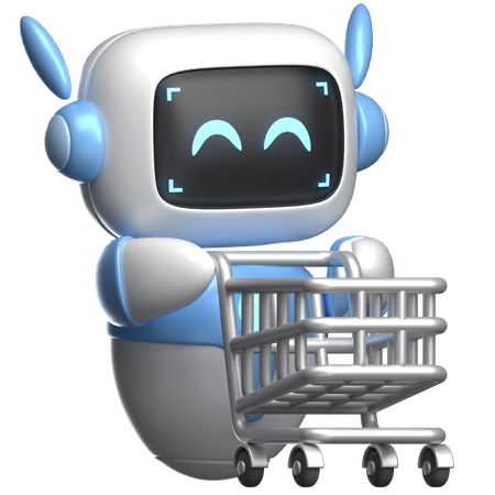 Robô com carrinho de compras  3D Illustration