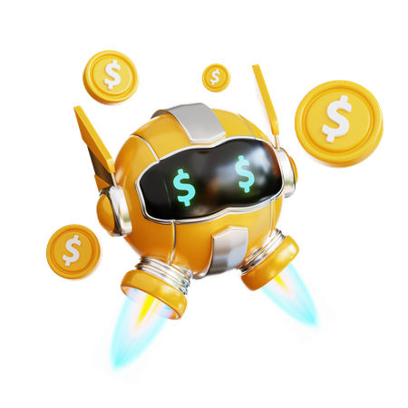 Robô com moedas  3D Illustration