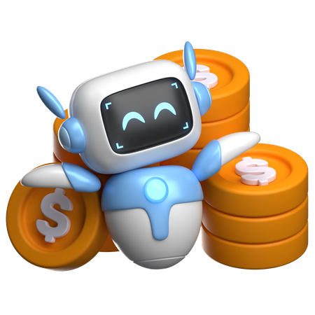 Robô com moedas  3D Illustration