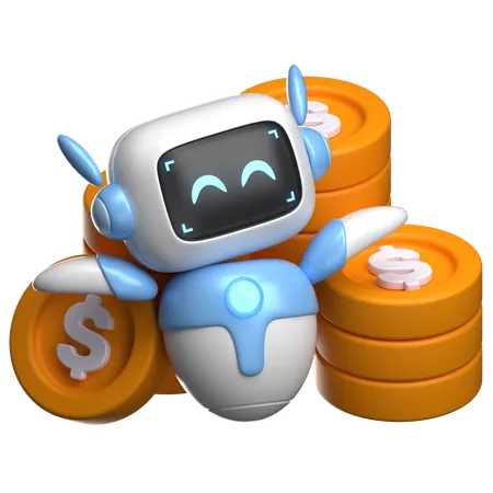 Robô com moedas  3D Illustration