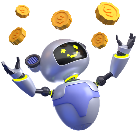 Robô com moedas de ouro  3D Illustration