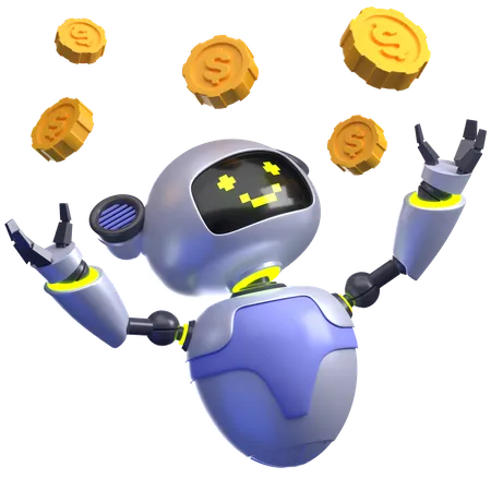 Robô com moedas de ouro  3D Illustration