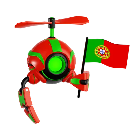 Robô drone segurando bandeira de portugal  3D Icon