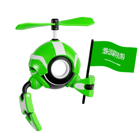 Robô drone segurando bandeira saudita  3D Icon