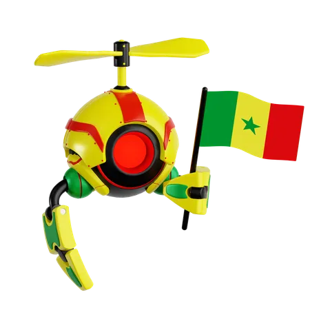 Robô drone segurando bandeira senegalesa  3D Icon