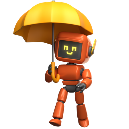 Robô laranja segurando guarda-chuva  3D Illustration