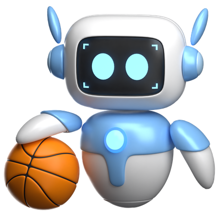 Robô segurando uma bola de basquete  3D Illustration