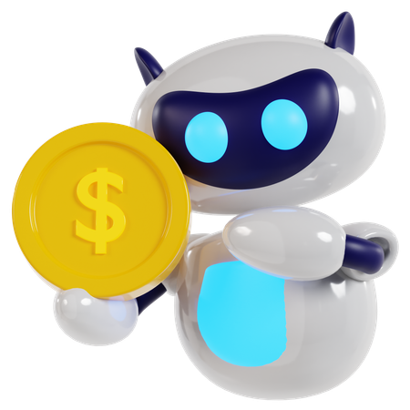 Pose de dinheiro do robô rico  3D Illustration