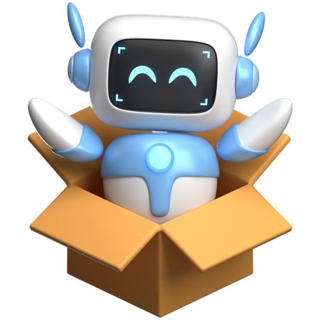 Robot A Box  3D Illustration