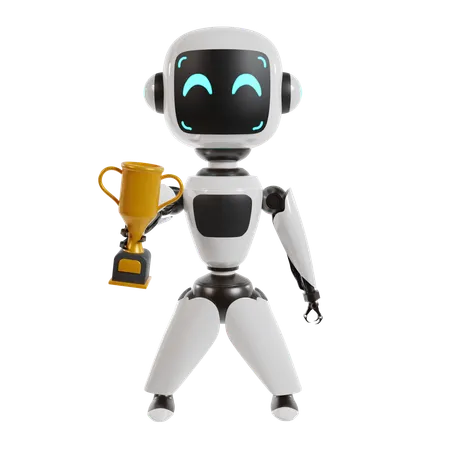 Robot Achieves Trophy  3D Illustration