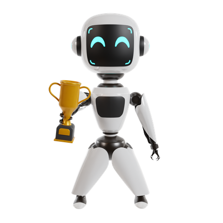 Robot Achieves Trophy  3D Illustration