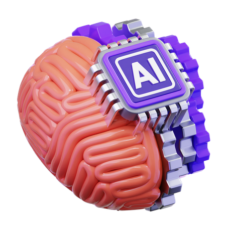 人工知能チップを搭載したロボットと人間の脳  3D Icon