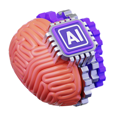Robot And Human Brain With Artificial Intelligence Chip  3D Icon