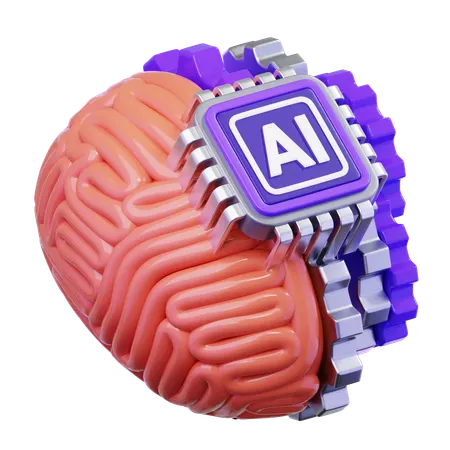 Robot And Human Brain With Artificial Intelligence Chip  3D Icon