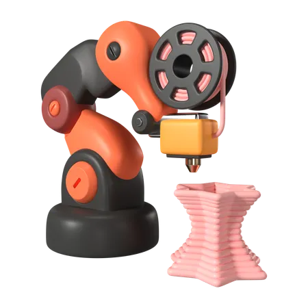 This Is Robot Arm 3 D Printer 3 D Render Illustration Icon It Comes As A High Resolution PNG File Isolated On A Transparent Background The Available 3 D Model File Formats Include BLEND OBJ FBX And GLTF 3D Icon