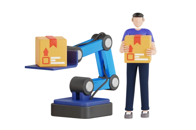 Robot Arm Lifting Box  3D Illustration