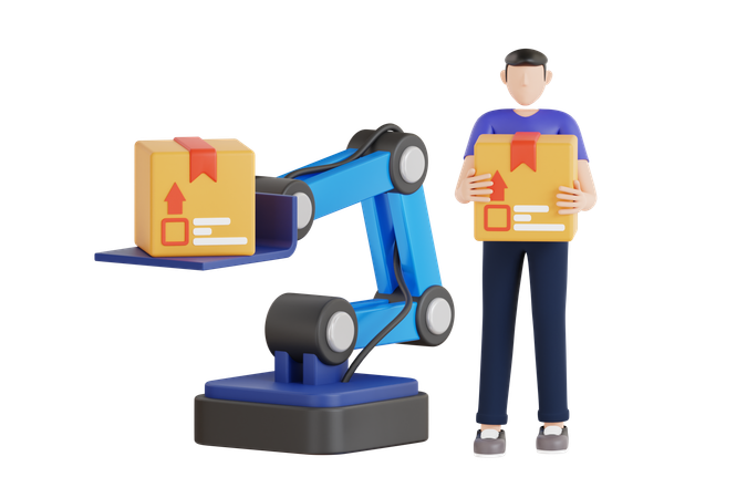 Robot Arm Lifting Box  3D Icon