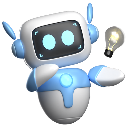 Robot avec ampoule  3D Illustration