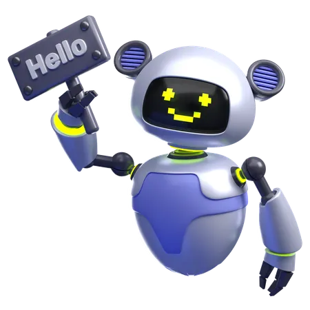 Robot avec Hello Board  3D Illustration