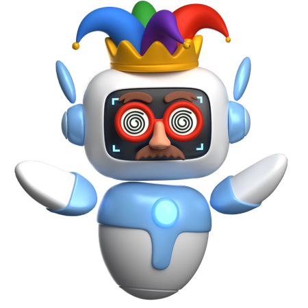 Robot bouffon avec couronne  3D Illustration