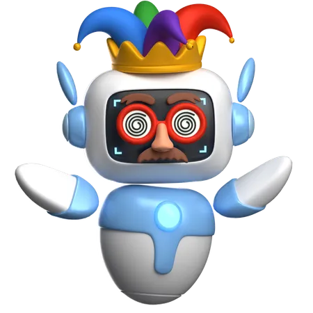 Robot bouffon avec couronne  3D Illustration