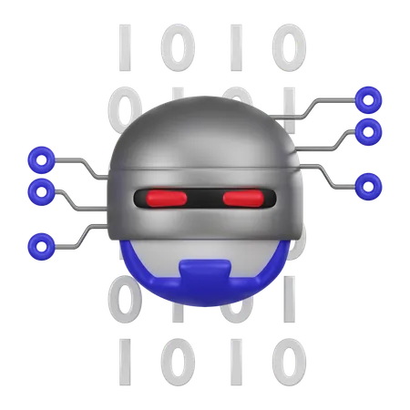 A 3 D Icon Featuring A Robots Head With A Brain Like Structure And Binary Code Symbolizing Artificial Intelligence And Machine Learning 3D Icon