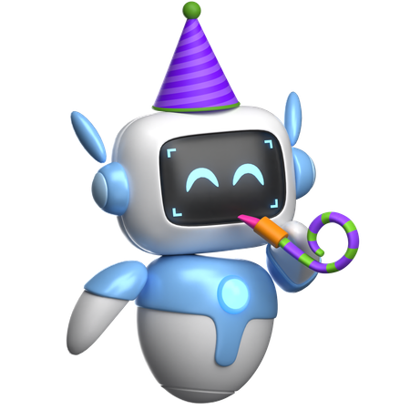 Robot Celebrating With Party Hat  3D Illustration