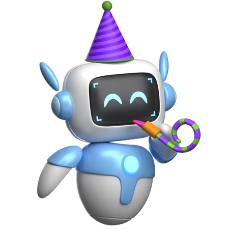 Robot Celebrating With Party Hat  3D Illustration