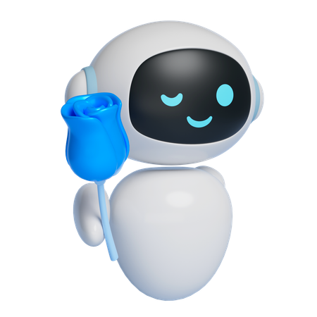 Robot Character Handing Out Flowers  3D Icon