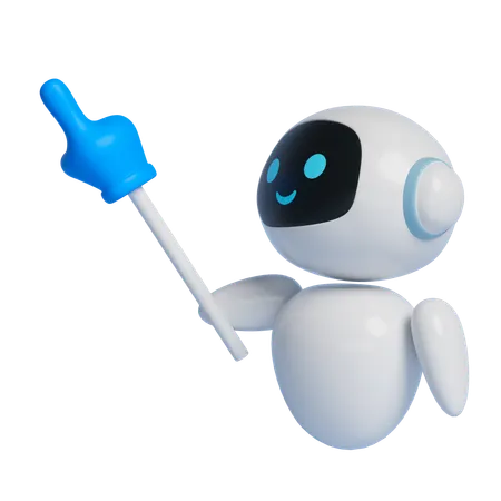 Robot Character Holding A Baton And Giving Directions  3D Icon