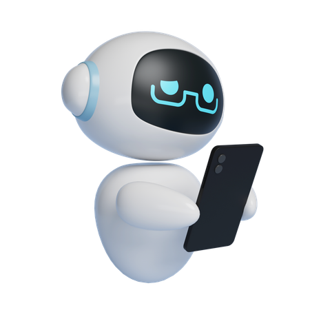 Robot Character Looking At Touchscreen  3D Icon