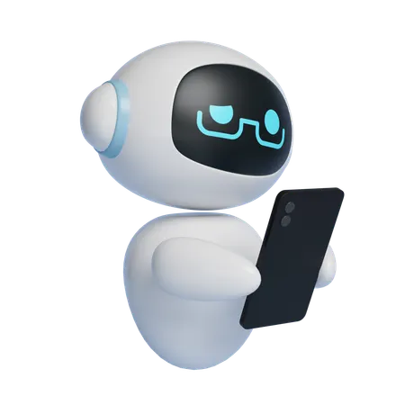 Robot Character Looking At Touchscreen  3D Icon