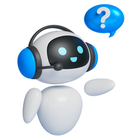ヘッドセットを装着して質問するロボットキャラクター  3D Icon