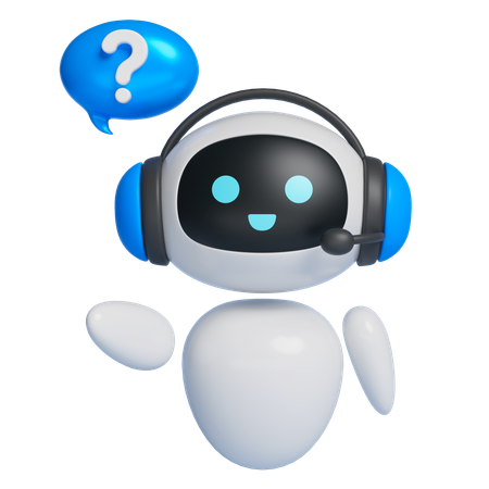 ヘッドセットを装着して質問するロボットキャラクター  3D Icon