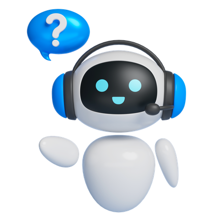 Robot Character Wearing A Headset And Asking Questions  3D Icon