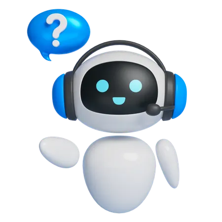 Robot Character Wearing A Headset And Asking Questions  3D Icon
