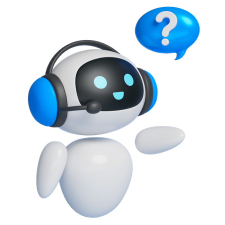 Robot Character Wearing A Headset And Asking Questions  3D Icon