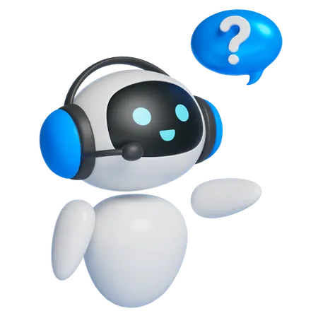 Robot Character Wearing A Headset And Asking Questions  3D Icon